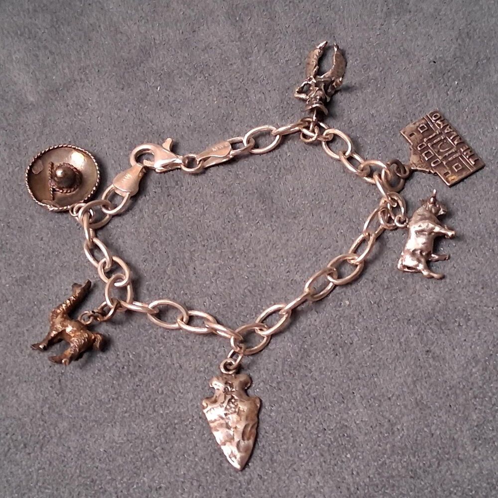 Vintage MWS Charm Bracelet Western Cowboy Alamo Bull